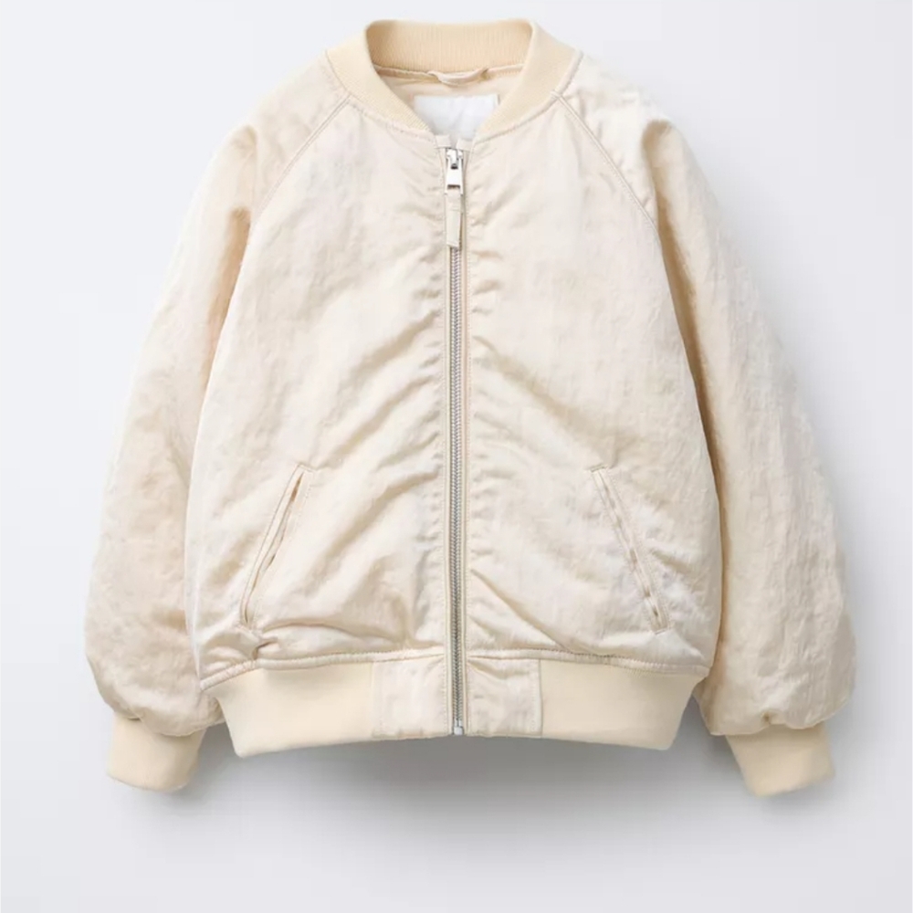 Zara Womens Cropped Cream Bomber Jacket